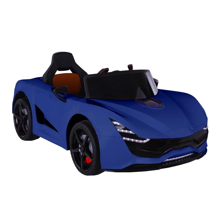 Masinuta Electrica cu acumulator pentru copii NOVOKIDS™ Magma Racer, Cu telecomanda, Melodii si lumini, 3-8 ani, Usi cu deschidere Butterfly, Baterie12V, 2 Viteze, lungime 114 cm, MP3, Albastru