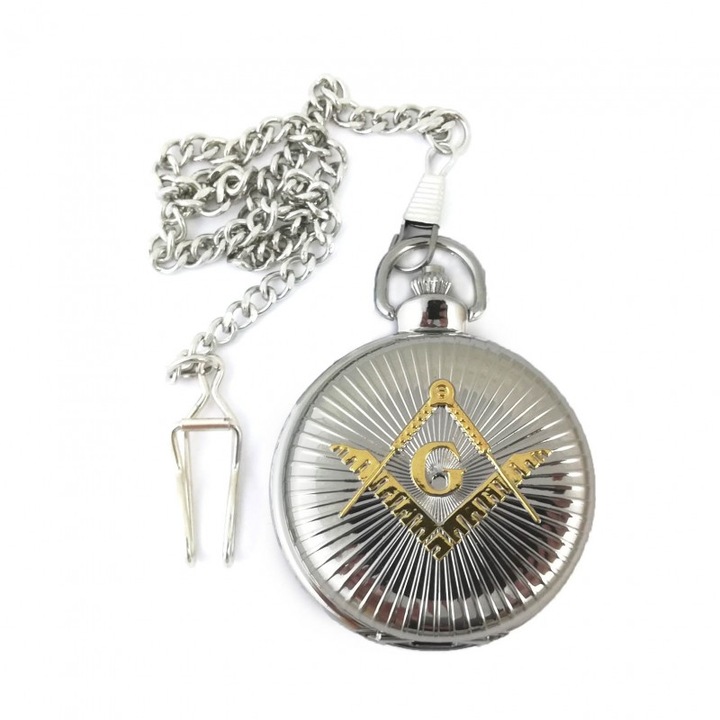 Сребърен масонски джобен часовник със златен символ