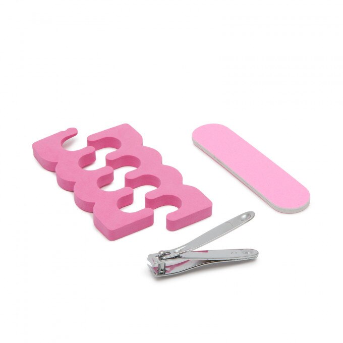 Set pedichiura, 2 bucati set separatoare, 1 bucata penseta, 1 bucata raspila, Culoare roz
