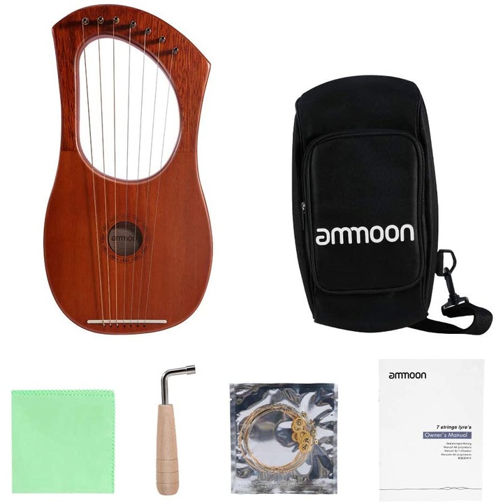 Instrument muzical cu 7 coarde pentru copii si adulti , ammoon Lyre Harpa + husa