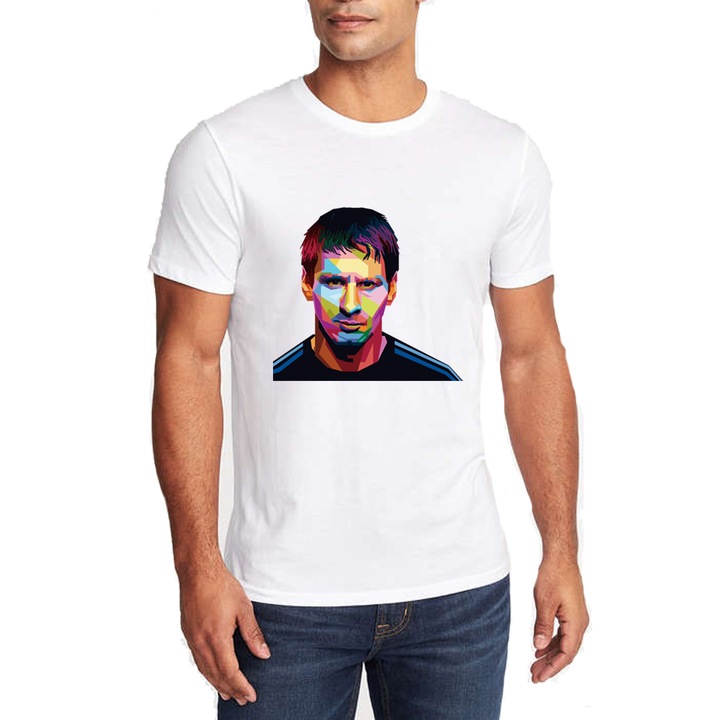 Egyedi férfi póló "Lionel Messi", fehér , M
