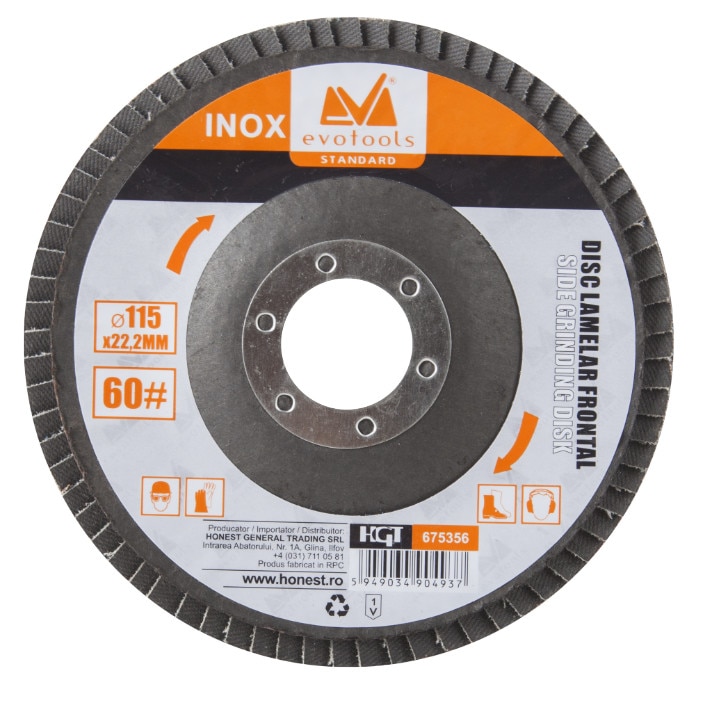 Disc Lamelar Frontal Inox EvoTools, Diametru 115 mm, Granulatia 120 mm