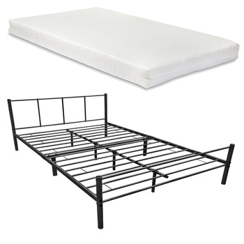 Set pat rama metalica Laos S160 cu saltea, 160 x 200 cm, otel, negru, dublu Set pat rama metalica Laos S160 cu saltea, 160 x 200 cm, otel, negru, dublu