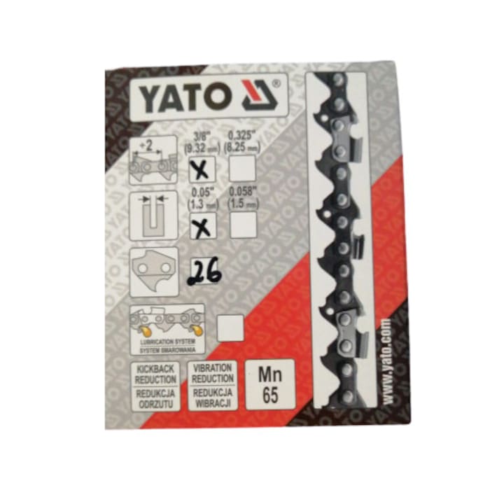 YATO lánc motoros láncfűrészhez, 26 fog, 52 sarkantyú, vastagság 1,3 mm, 3/8 lépés