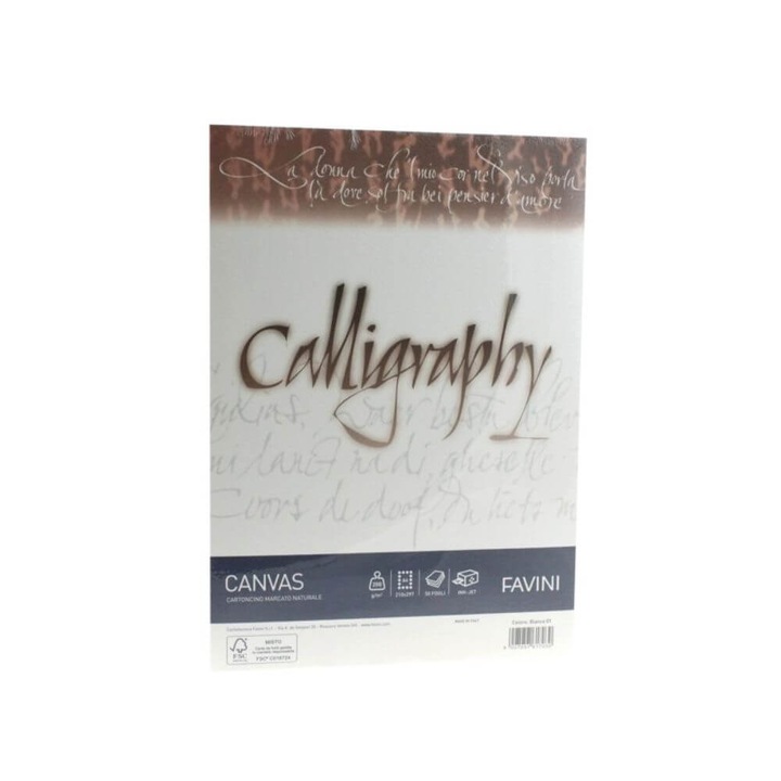 Hartie Caligrafica Favini A4, Tip Canvas, 50 Coli/Top, 200 g/m², Culoare Alb