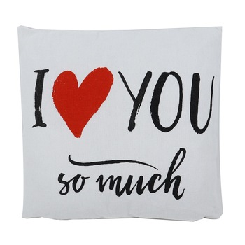 Perna decor cu mesaj, Love, husa detasabila, poliester + bumbac, alb, 43 x 43 cm Perna decor cu mesaj, Love, husa detasabila, poliester + bumbac, alb, 43 x 43 cm