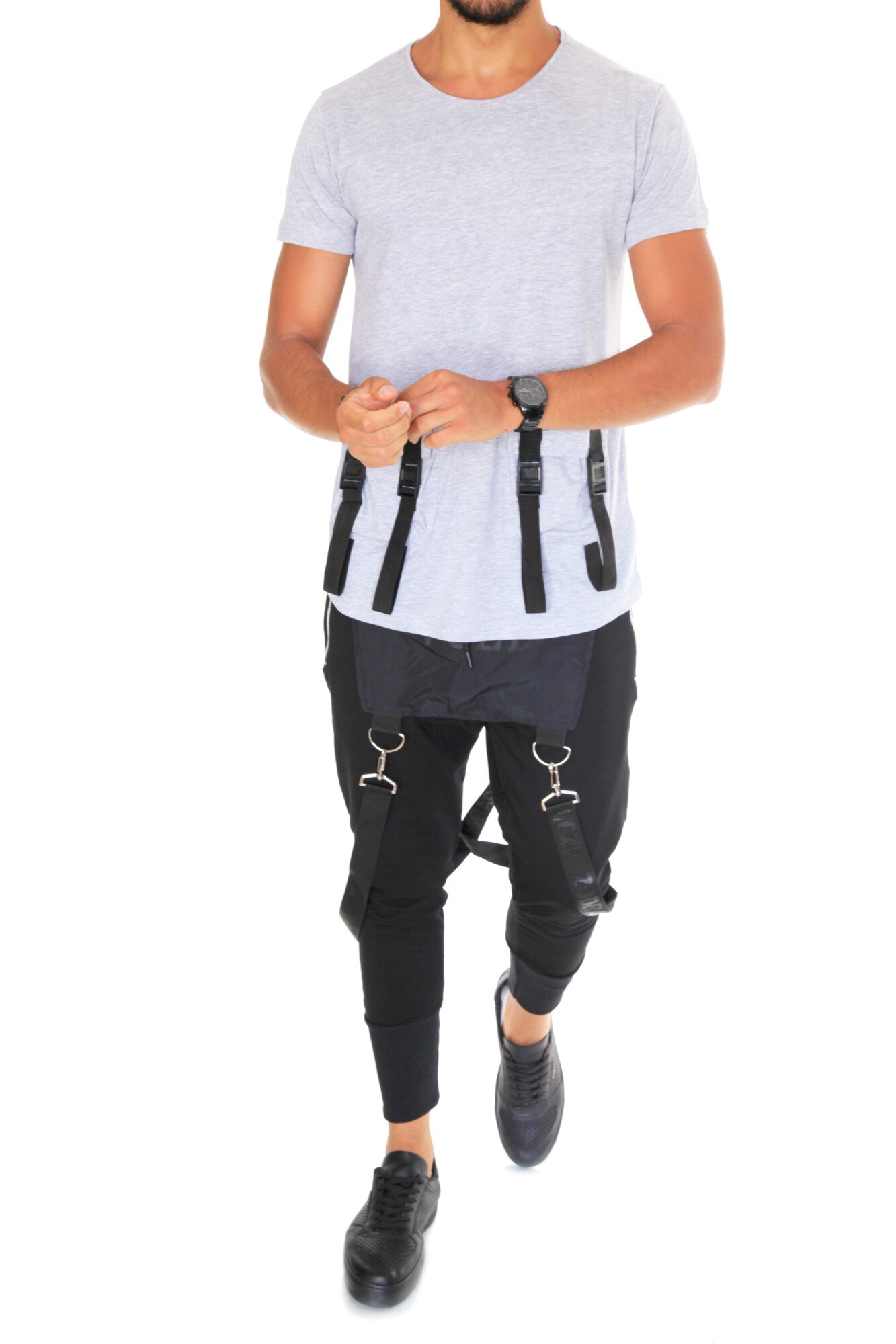 Tricou fashion, B1966, slim fit, pentru barbati, gri, Gri