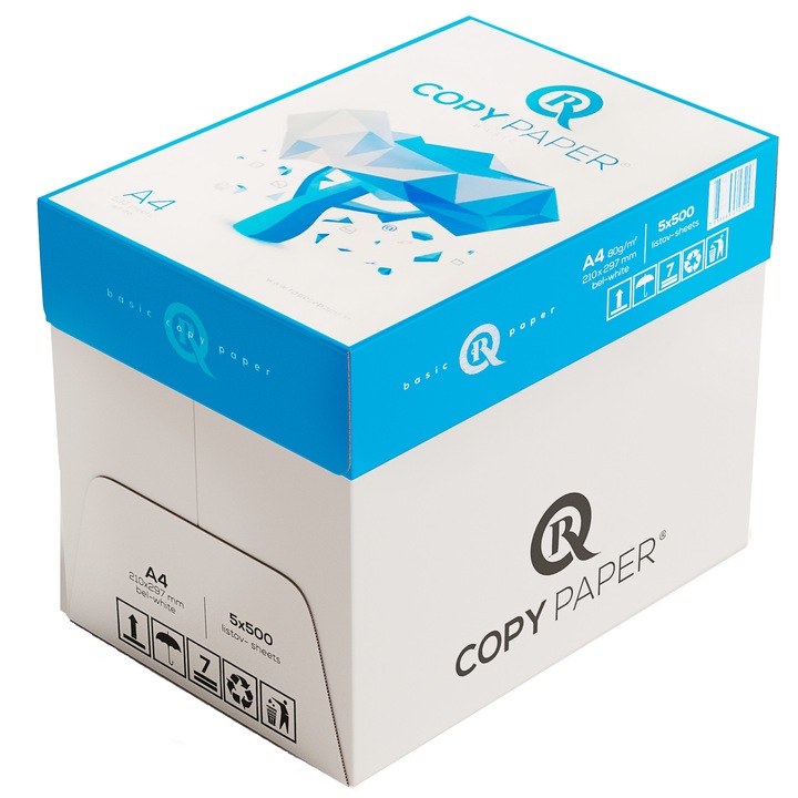 Hartie Copiator A4 R CopyPaper Basic, 80g/mp, 5 topuri/cutie, 500 coli/top, pentru xerox si imprimanta