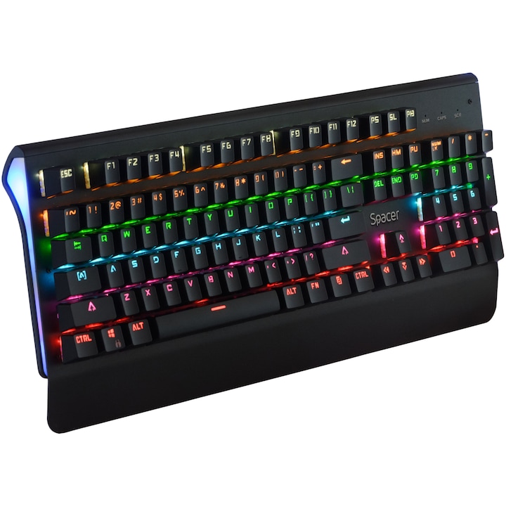 Клавиатура Gaming Spacer, Механична, Switch Вlue, RGB подсветка, Черен