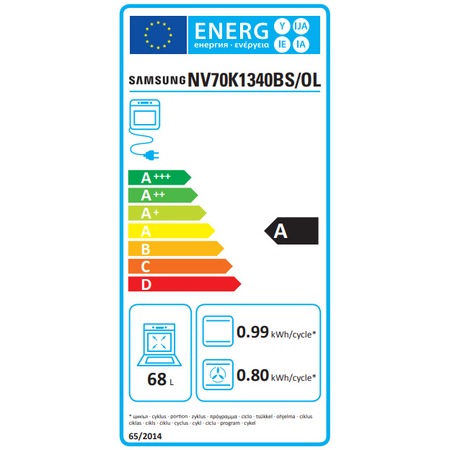 Cuptor incorporabil Samsung NV70K1340BS/OL, Electric, 68 l, Grill, Curatare catalitica, Convectie, Clasa A, Inox