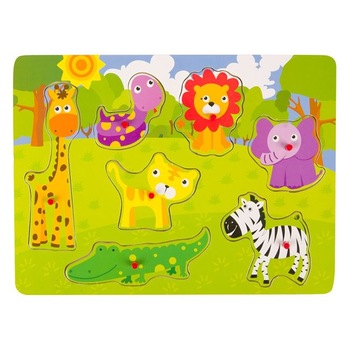 Puzzle Educational din lemn, cu animale din jungla, 7 piese, BBL1685 Puzzle Educational din lemn, cu animale din jungla, 7 piese, BBL1685