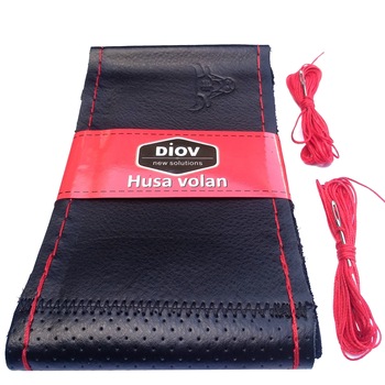 Husa Volan din Piele Naturala Neagra, Aspect Original, Perforata pe Lateral, cu Ata Rosie Husa Volan din Piele Naturala Neagra, Aspect Original, Perforata pe Lateral, cu Ata Rosie