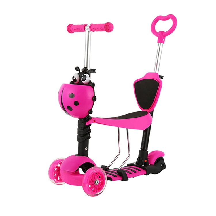 Trotineta 5 in 1 cu maner de impins si roti cu lumini Scooter OX11, roz