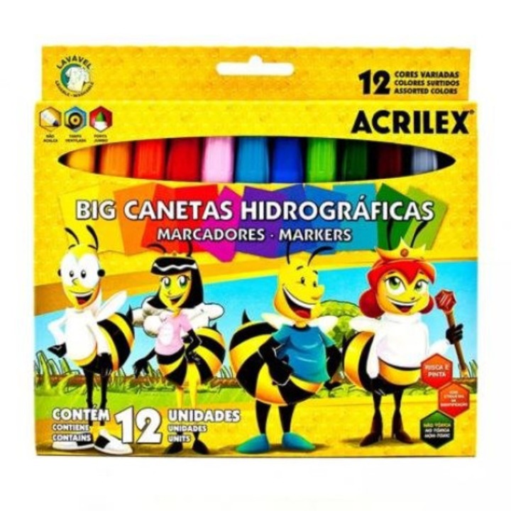 Set Carioci lavabile, Acrilex, 12 culori