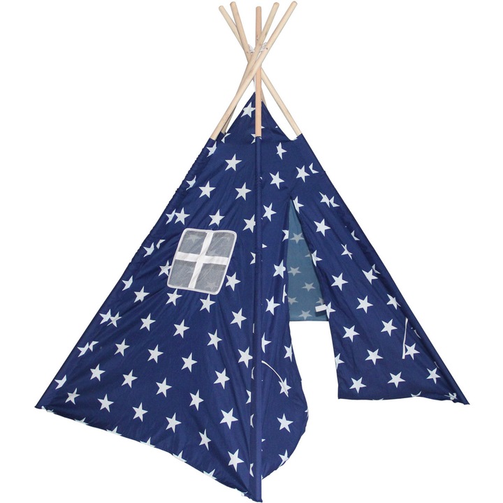 Палатка за игра Wigwam с рамка от евкалипт, синя