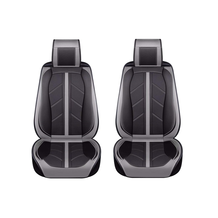 Set 1+1 Huse Scaune Auto Universale Flexzon Lux, Sport, Piele Ecologica, Gri/Negru, 2 piese in set