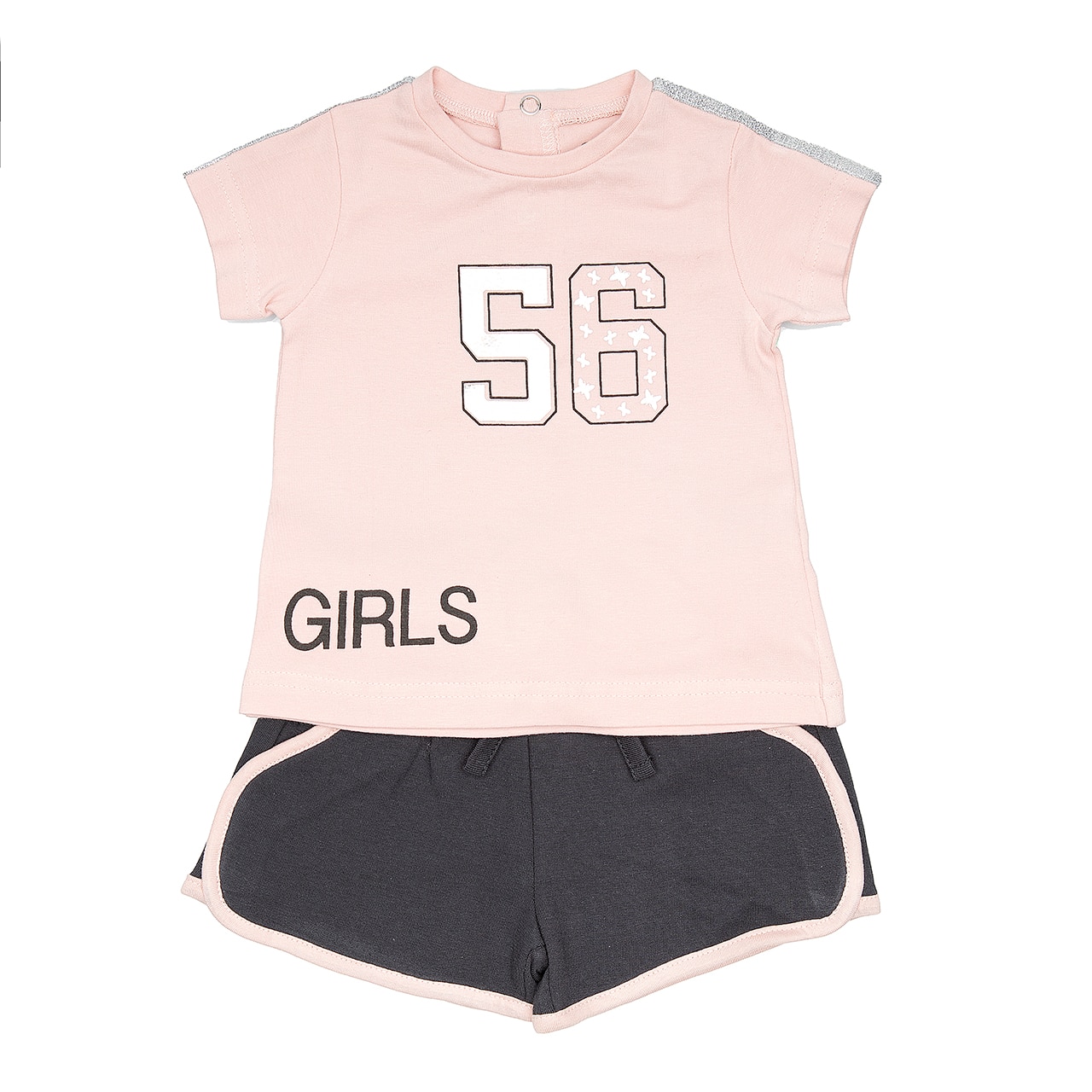 Set sport Babybol fete, tricou si pantaloni scurti, roz/gri