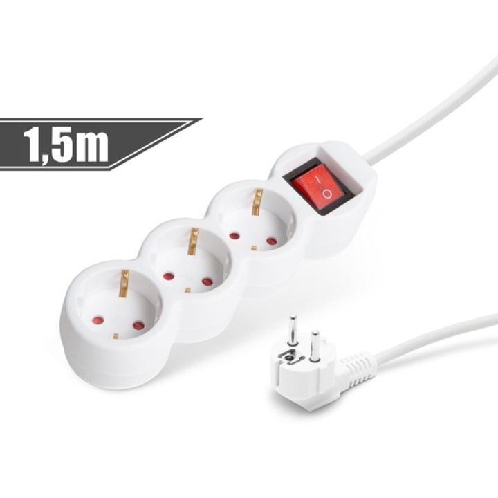 3-as elosztó kapcsolóval 250V - 10/16A 1,4 m