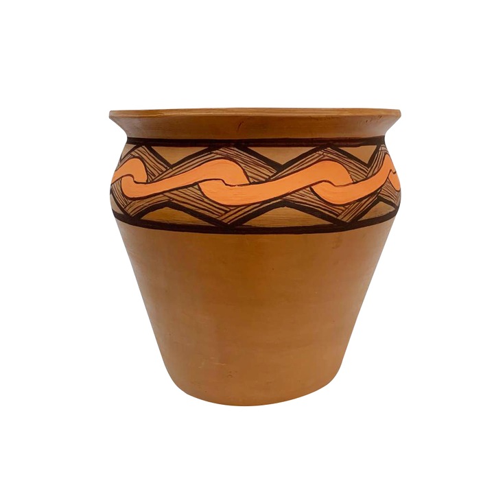Ghiveci cu pictura din ceramica de Arges realizat manual, Argcoms, Cucuteni (C2), Ø23 cm, natur