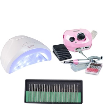 Kit unghii false, Lampa LED, Model SUN ONE, 48 W, Freza electrica profesionala, DM 202, 35.000 rpm, black si Set 30 capete de lucru albe, pentru freze electrice Kit unghii false, Lampa LED, Model SUN ONE, 48 W, Freza electrica profesionala, DM 202, 35.000 rpm, black si Set 30 capete de lucru albe, pentru freze electrice