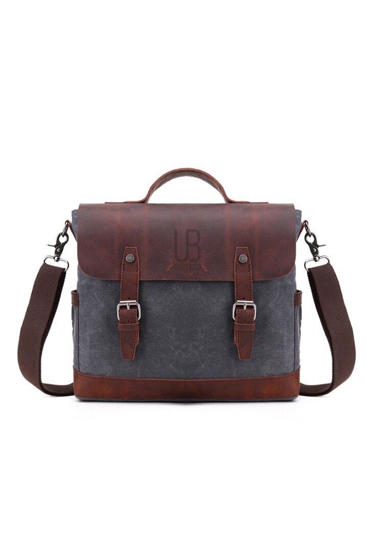 Geanta de umar barbateasca din piele naturala si material textil cerat URBAN BAG Little Goteborg Gri