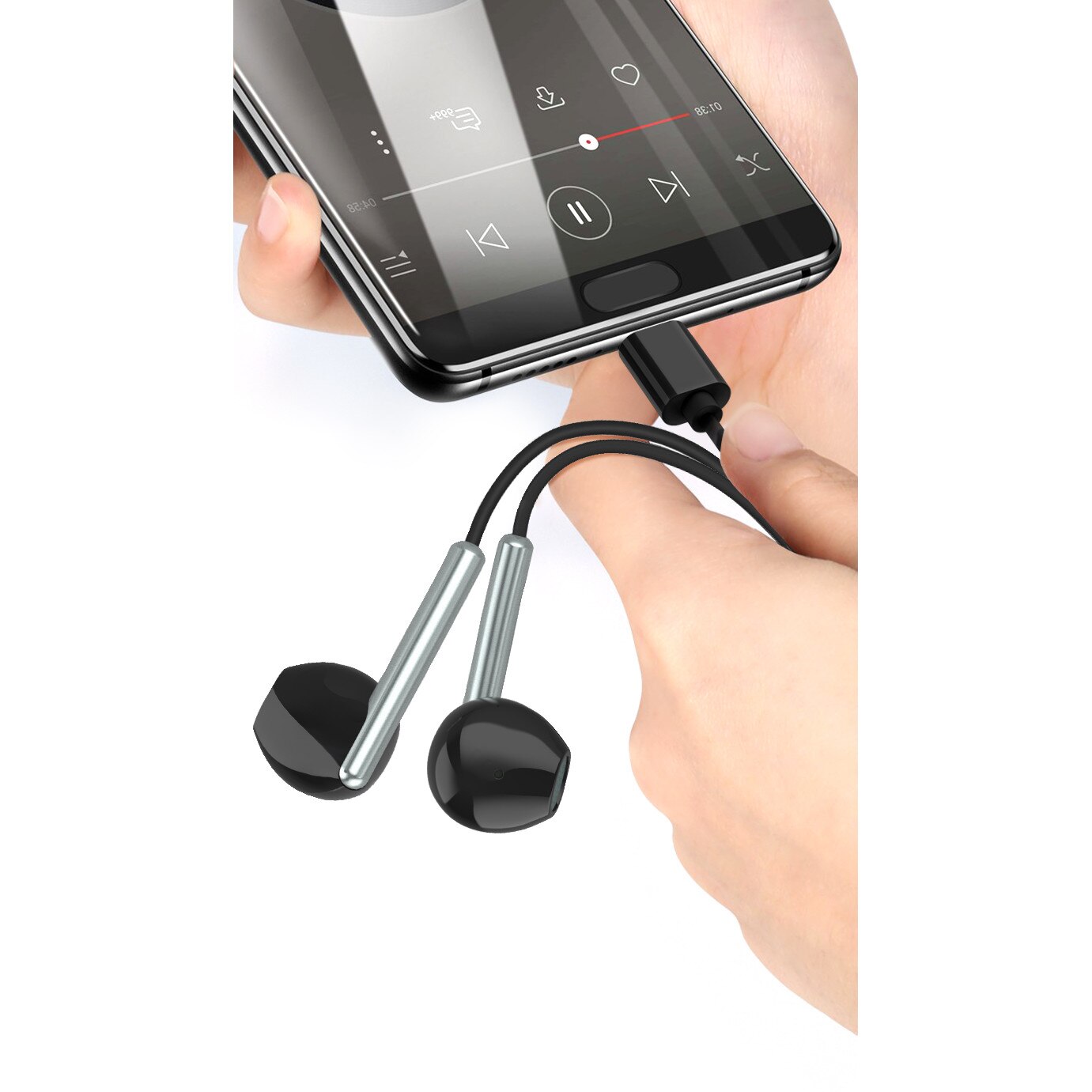 Casti cu fir Yesido Nightshift, In-Ear, Conexiune Type-C, Microfon, Black, 1 m