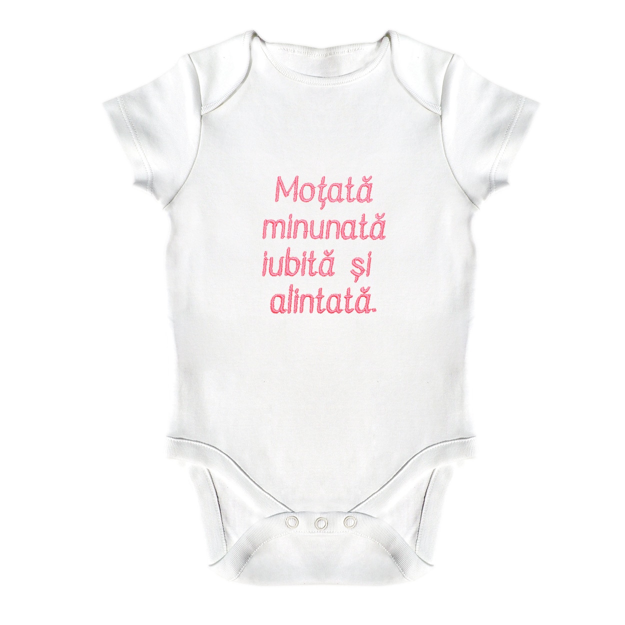 Body bebe, LWS, bumbac organic, brodat, alb, model Motata iubita, 86 cm