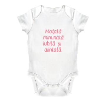 Body bebe, LWS, bumbac organic, brodat, alb, model Motata iubita, 86 cm Body bebe, LWS, bumbac organic, brodat, alb, model Motata iubita, 86 cm