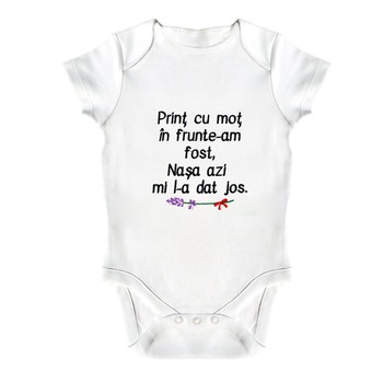 Body bebe, LWS, bumbac organic, brodat, alb, model Print cu mot in frunte, text negru, 86 cm Body bebe, LWS, bumbac organic, brodat, alb, model Print cu mot in frunte, text negru, 86 cm