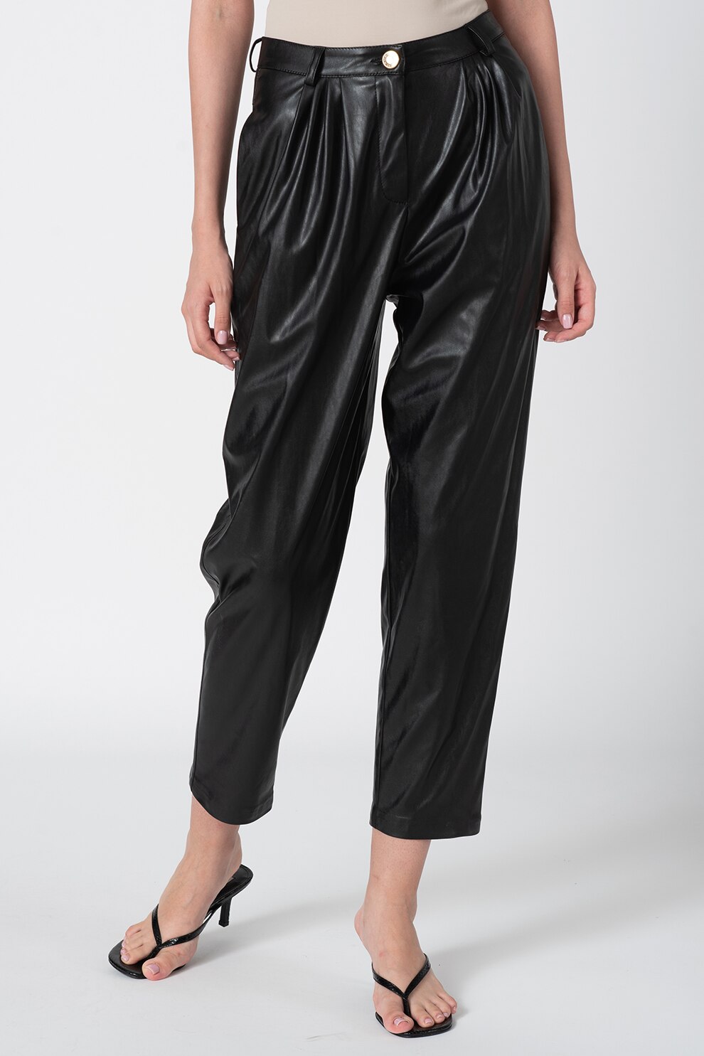 Custo Barcelona, Pantaloni crop de piele ecologica, Negru