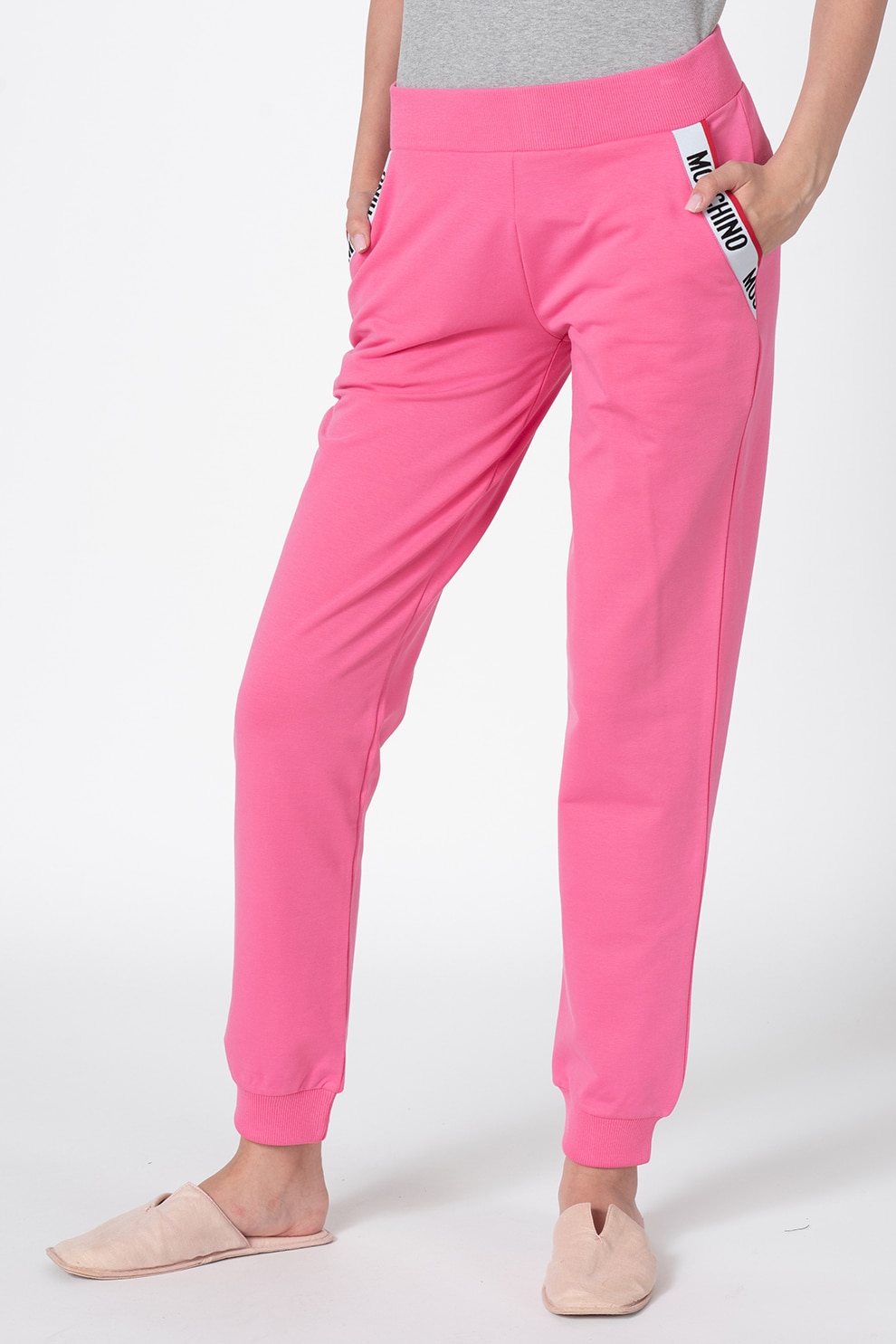 Moschino, Pantaloni de pijama cu logo, Roz pastel, XL