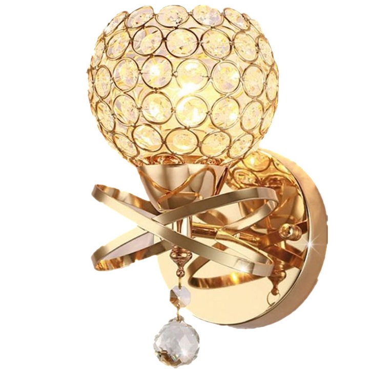 Aplica cristal, schelet auriu, abajur alb transparent 1*E27, L605/1 FGD