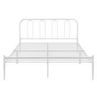 Pat rama metalica HancoW140, en.casa, 208 x 145 x 88 cm, rama otel, alb mat, dublu, fara saltea