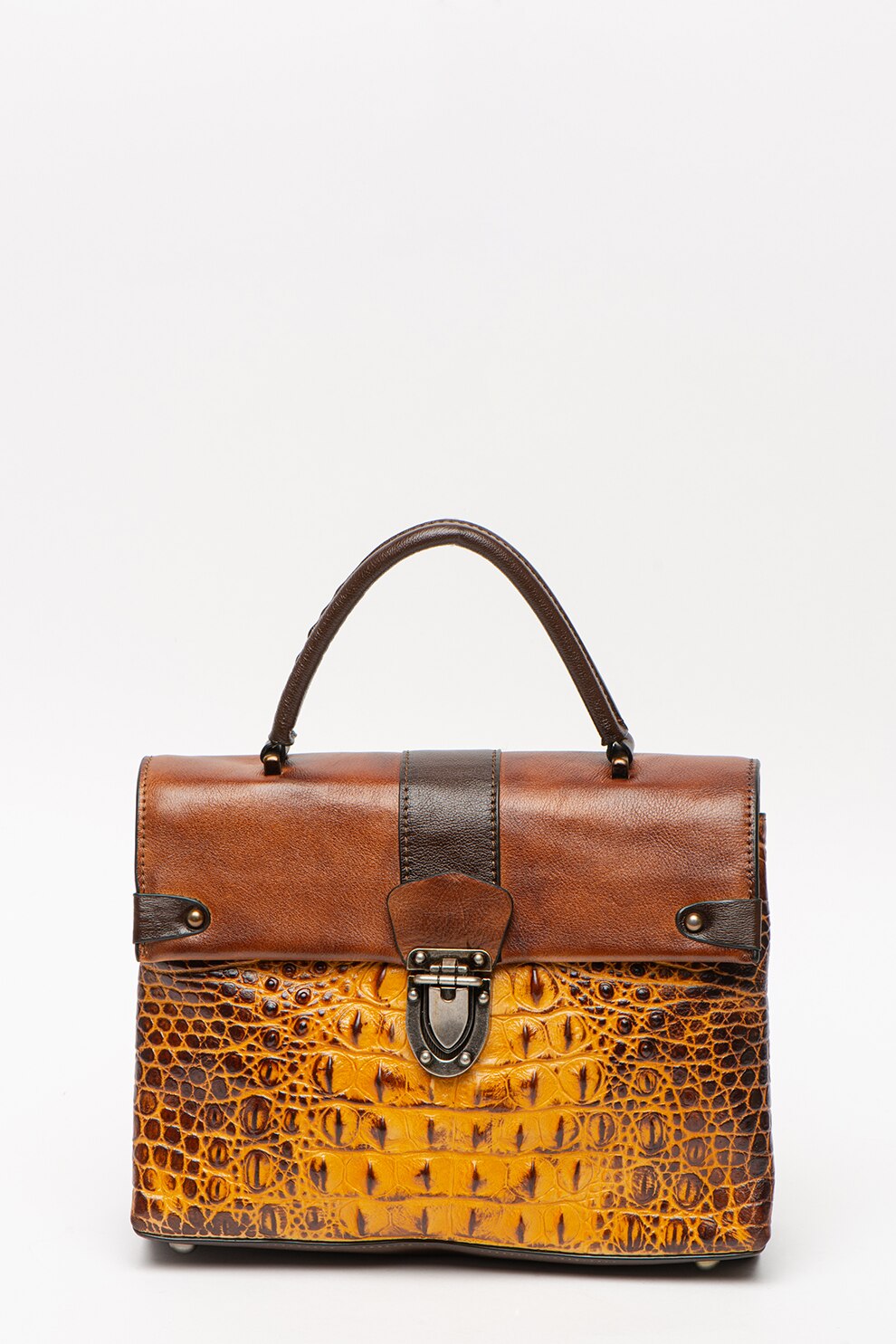 Pellearts, Geanta din piele cu bareta de umar, Maro/Galben