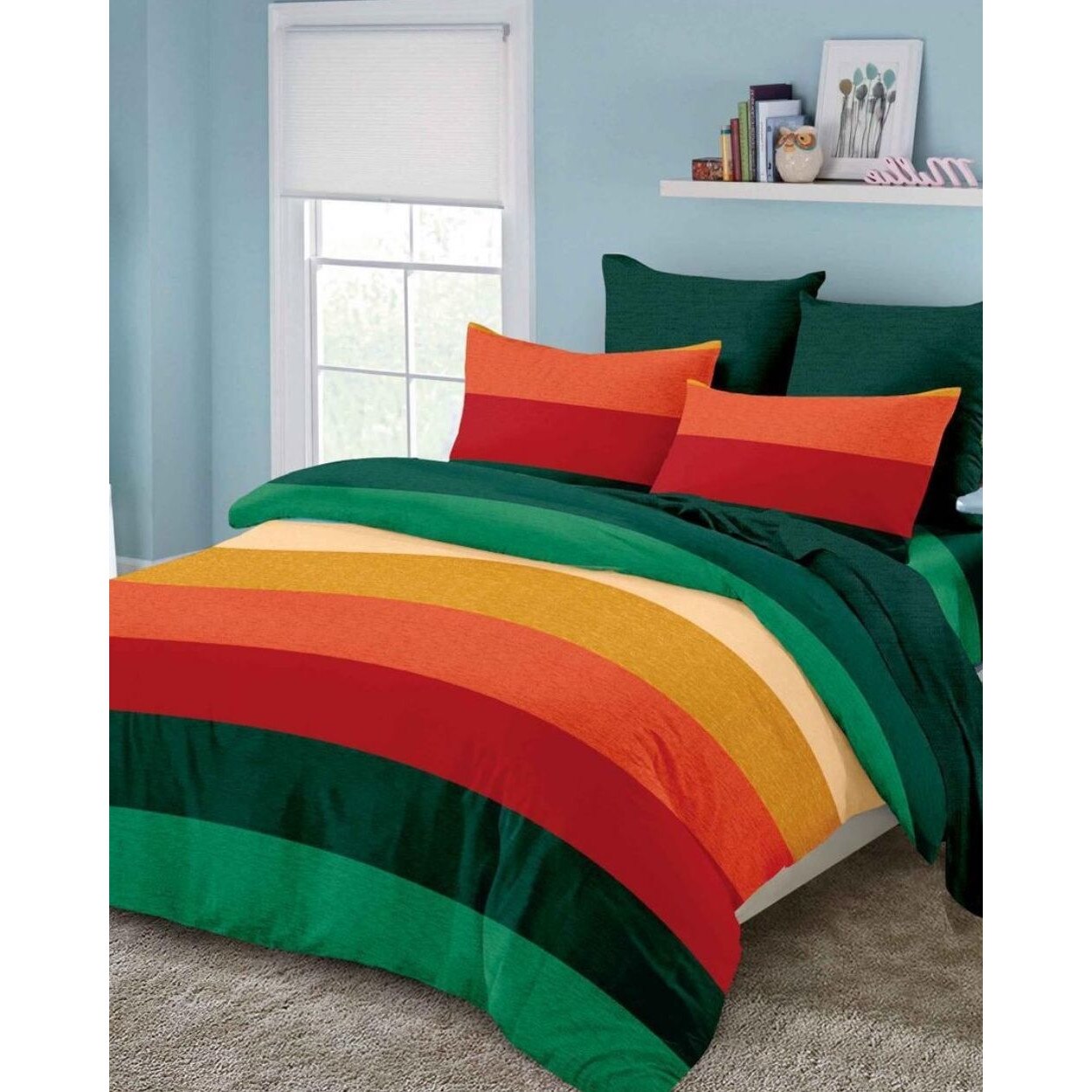 Set Lenjerie Finet Satinat, 6 Piese, Pat 2 Persoane, Colorful Stripes