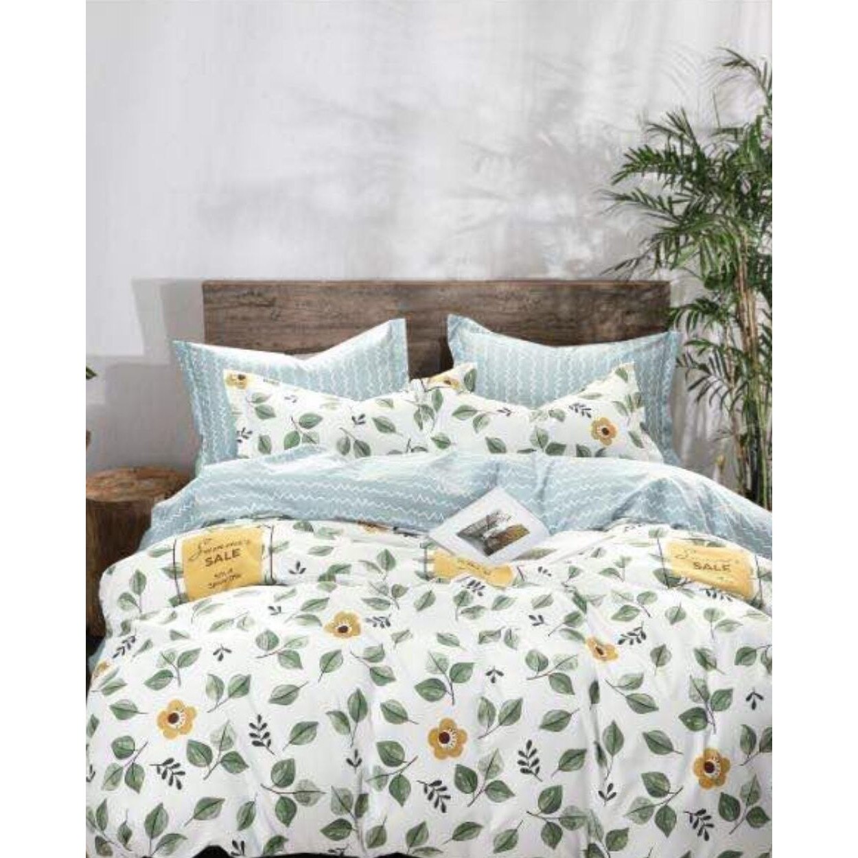 Set Lenjerie Finet Satinat Gros cu 2 Fete, 6 Piese, Pat 2 Persoane, April