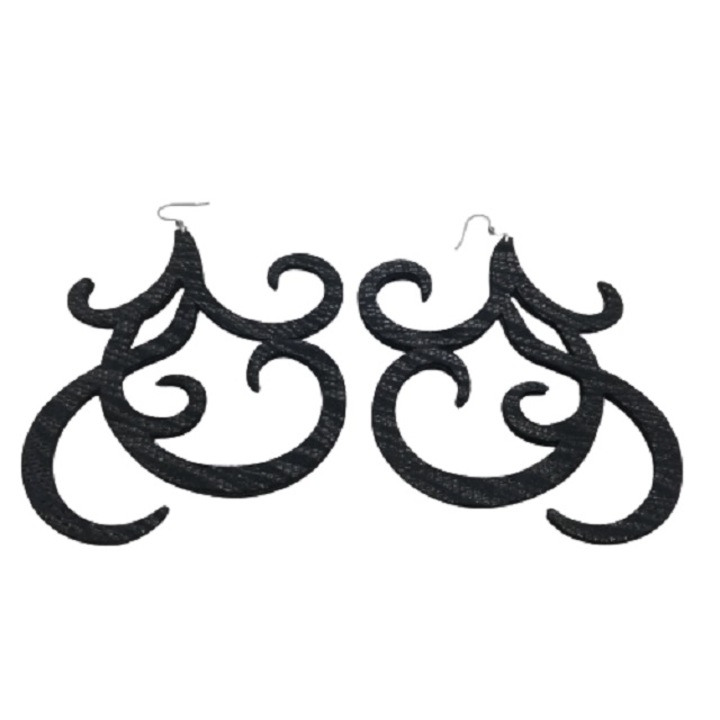 Cercei handmade, model Oriental, supradimensionati, din piele naturala si accesorii tehnice din otel inoxidabil, , Negru / Argintiu, 12 cm