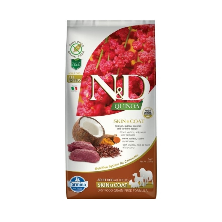 Hrana uscata pentru caini adulti, N&D, Grain Free, Quinoa Skin and Coat Venison 7 kg