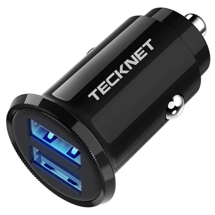 Incarcator auto (4.8A / 24W) cu port 2xUSB pentru dispozitive mobile, TeckNet Dual, negru
