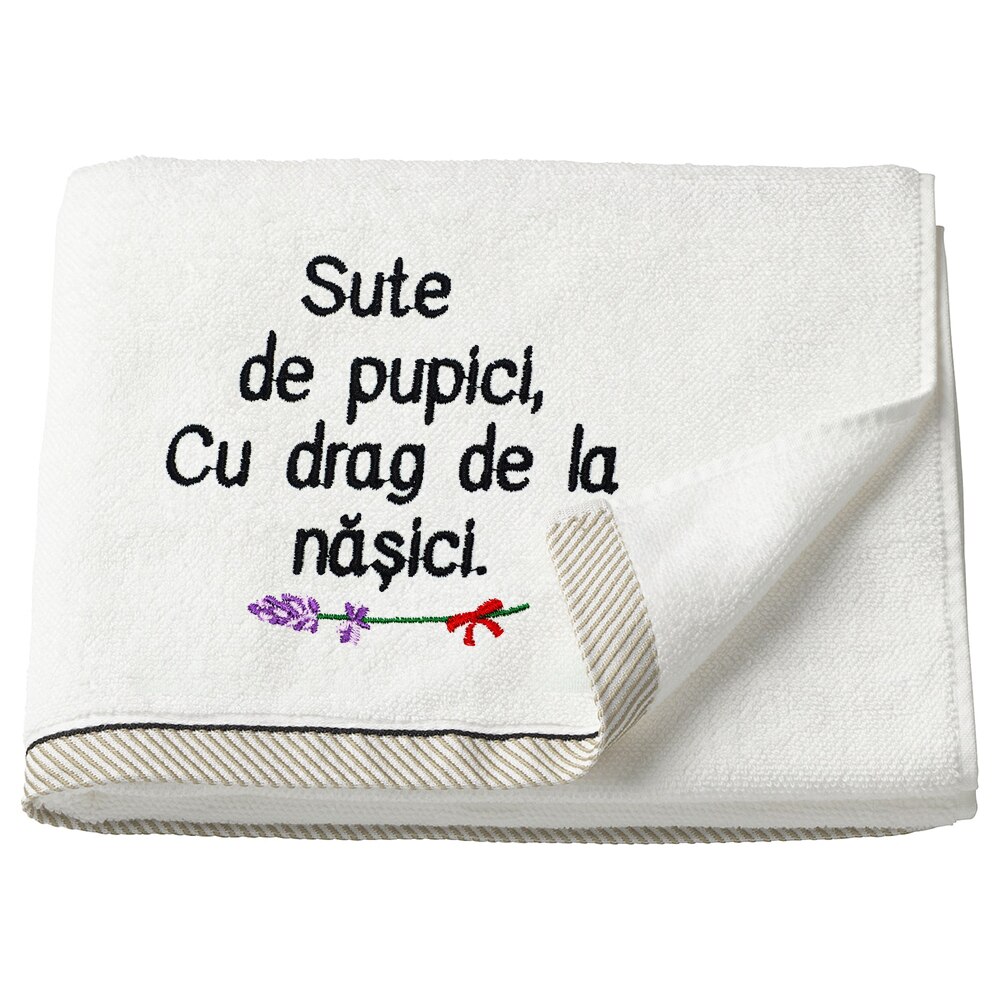 Prosop copii, LWS, bumbac, brodat, model Sute de pupici cu drag de la nasici, text negru, 70x140 cm