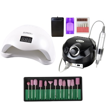 Kit unghii false, Lampa LED Miley, Model SUN 5, 48 W, Freza electrica profesionala, DM 202, 35.000 rpm, black si Set 12 capete de lucru roz, pentru freze electrice Kit unghii false, Lampa LED Miley, Model SUN 5, 48 W, Freza electrica profesionala, DM 202, 35.000 rpm, black si Set 12 capete de lucru roz, pentru freze electrice