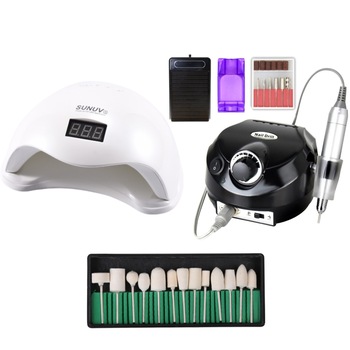 Kit unghii false, Lampa LED Miley, Model SUN 5, 48 W, Freza electrica profesionala, DM 202, 35.000 rpm, black si Set 12 capete de lucru albe, pentru freze electrice Kit unghii false, Lampa LED Miley, Model SUN 5, 48 W, Freza electrica profesionala, DM 202, 35.000 rpm, black si Set 12 capete de lucru albe, pentru freze electrice