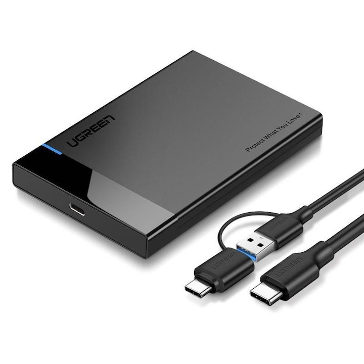 UGREEN US221 2.5 HDD / SSD külső ház SATA USB 3.0 + USB-C - USB-C 3.1 fekete (60735) (UG60735)