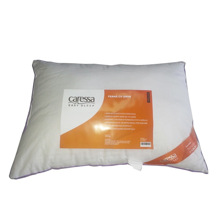 Perna pentru dormit Caressa cu snur fibra siliconica + bumbac alb lavabila 50 x 70 cm