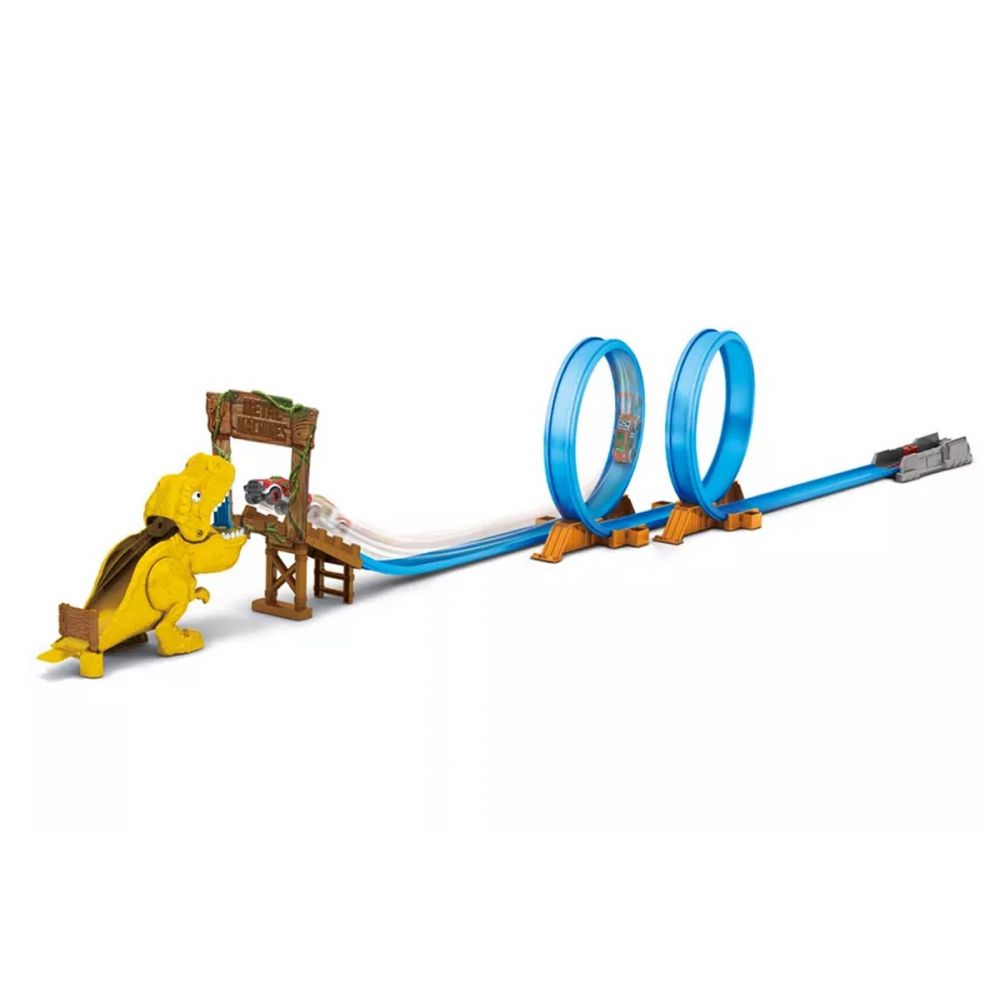 Set lansator si pista Metal Machines , Capcana lui T-Rex ,8 piese