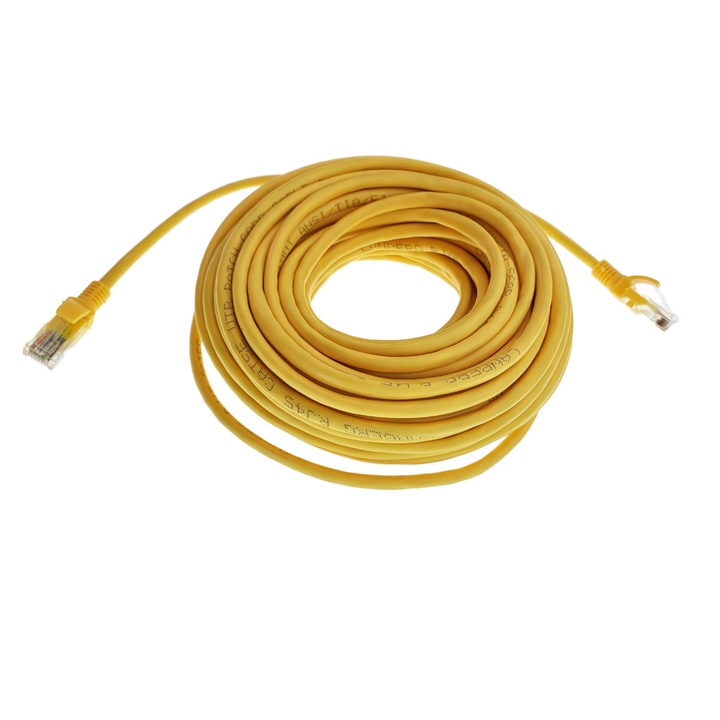 UTP кабел, Lanberg 40468, cat 5e, дължина 15m, щепсел 2xRJ45 AWG 26, 100 MHz, мрежова връзка, ethernet, жълт