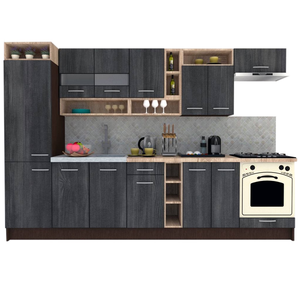 Set Bucatarie Genarom COSSY NEW 310 B1, Wenge / Decor 8509