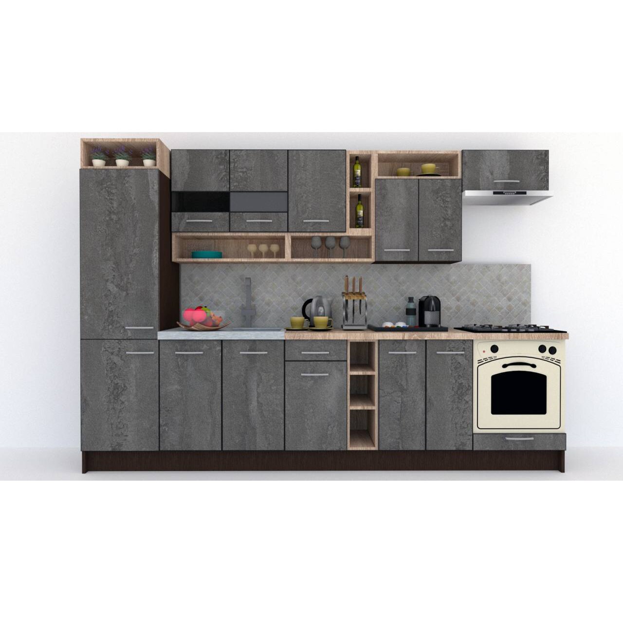 Set Bucatarie Genarom COSSY NEW 310 B1, Wenge / Decor K352