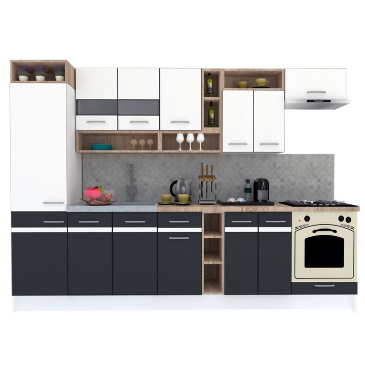 Set Bucatarie Genarom COSSY NEW 310 B1, Alb / Gri