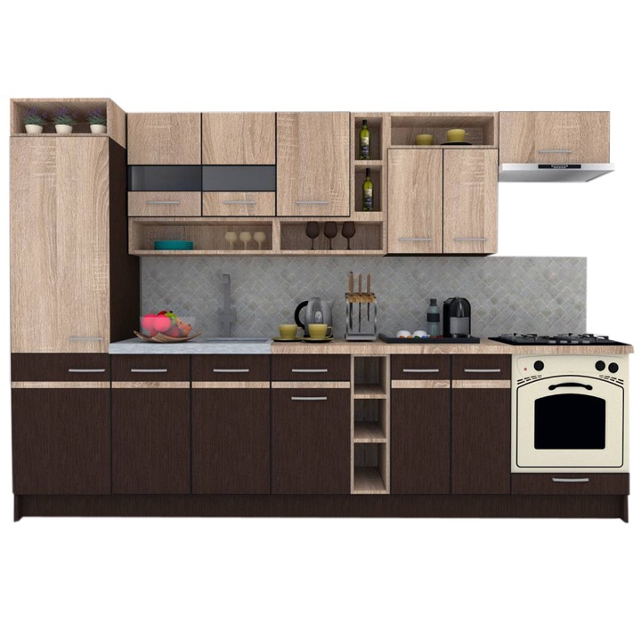 Set Bucatarie Genarom COSSY NEW 310 B1, Wenge / Stejar Sonoma